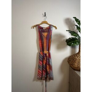 Cecilia Prado Anthropologie Striped Knit V Neck Sleeveless Belted Midi Dress